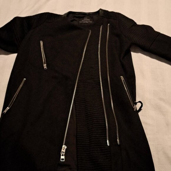 All Saints womens size 2 black Sharr coat, 80% wool, leather collar - Picture 9 of 13